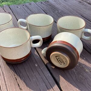 Denby Langley Pottery Stoneware Cups Set of 6 Vintage Brown/Beige England 1970s